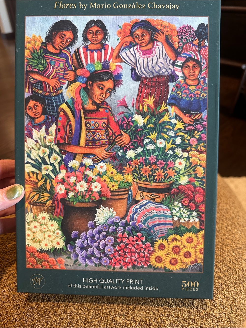 Floral Market Art Puzzle - Colorful Folk Scene